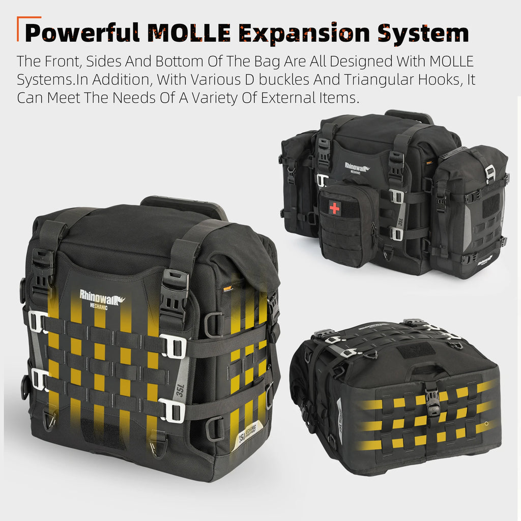 Motorcycle Side Bag Mechanic Quick Release Waterproof 35L Big Capacity Anti-Theft with Lock Hole Molle Saddlebag