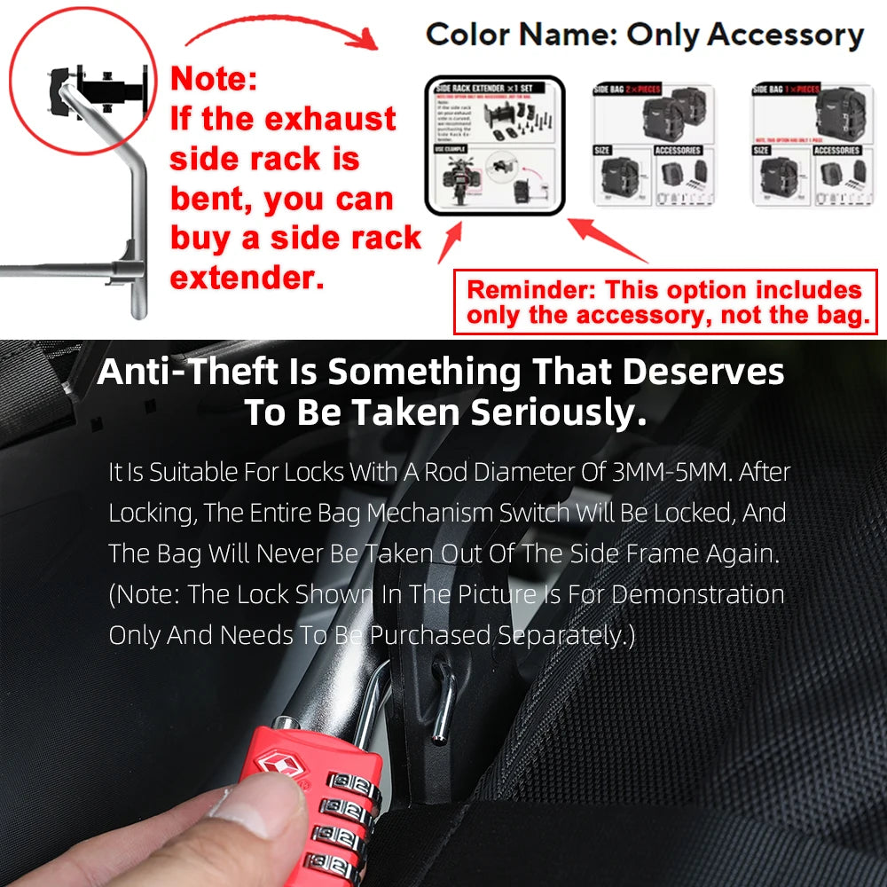 Motorcycle Side Bag Mechanic Quick Release Waterproof 35L Big Capacity Anti-Theft with Lock Hole Molle Saddlebag
