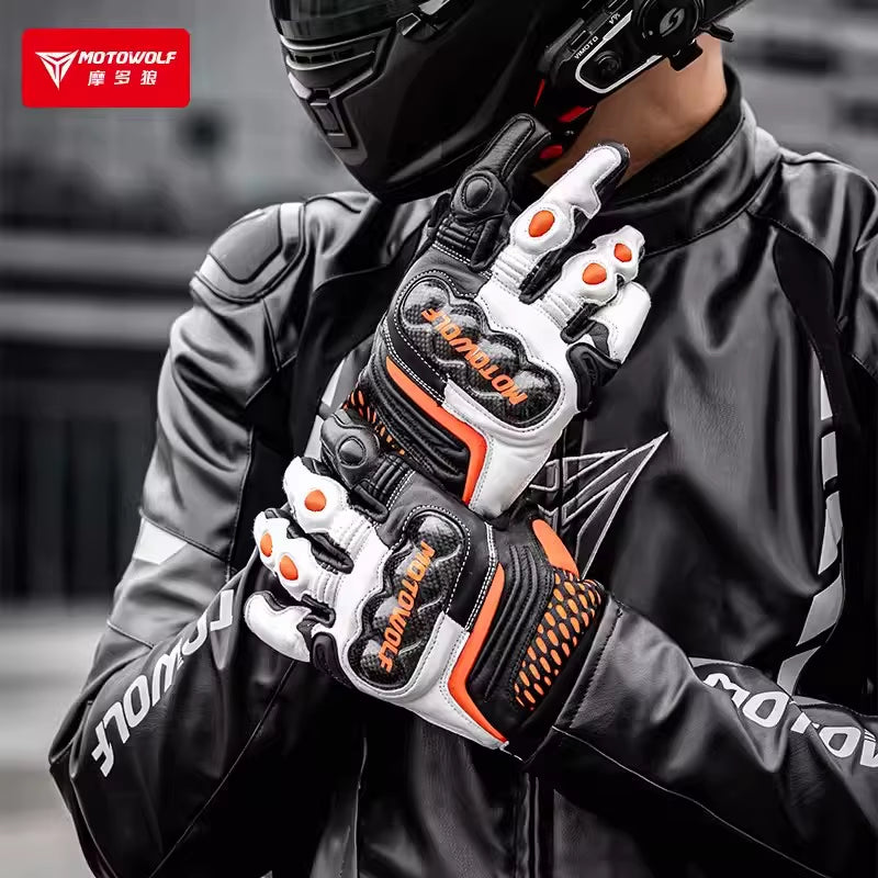 Motorcycle Gloves for Rider Riding Gear Leather Woman Motorbike Gloves Motocross Carbon Fiber Touch Screen Reflective Antislip