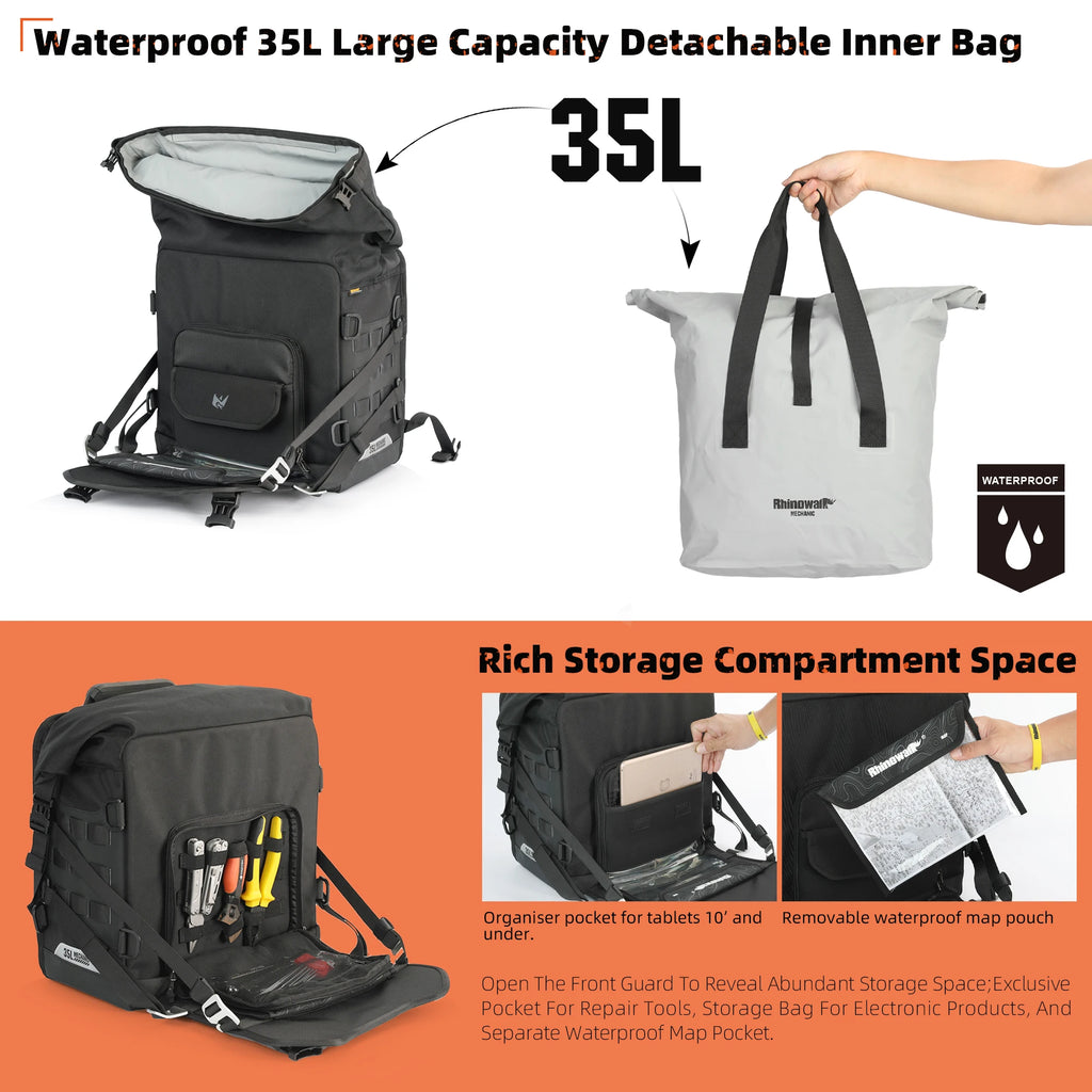 Motorcycle Side Bag Mechanic Quick Release Waterproof 35L Big Capacity Anti-Theft with Lock Hole Molle Saddlebag